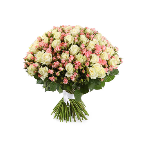 Купить на заказ Букет из 101 белой розы (микс) с доставкой в Жаркенте